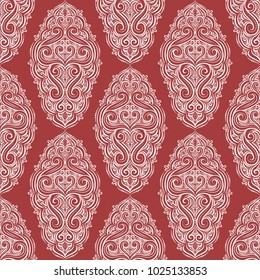 Red and white ornamental seamless pattern. Vintage, paisley elements. Ornament. Traditional, Ethnic, Turkish, Indian motifs. Great for fabric and textile, wallpaper, packaging or any desired idea