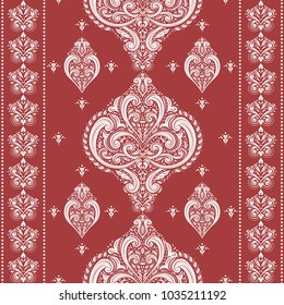 Red and white ornamental seamless pattern. Vintage, paisley elements. Ornament. Traditional, Ethnic, Turkish, Indian motifs. Great for fabric and textile, wallpaper, packaging or any desired idea