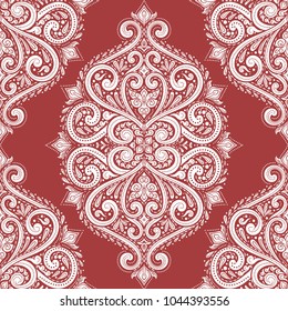 Diseño ornamental sin costuras en rojo y blanco. Elementos antiguos, paisley. Ornamento. Motivos tradicionales, étnicos, turcos e indios. Excelente para tejidos y tejidos, papel pintado, embalaje o cualquier idea que se desee