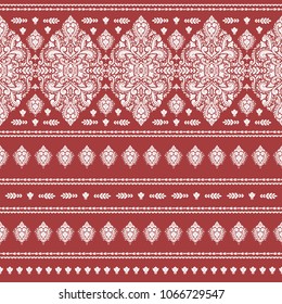 Red and white ornamental seamless pattern. Vintage, paisley elements. Ornament. Traditional, Ethnic, Turkish, Indian motifs. Great for fabric and textile, wallpaper, packaging or any desired idea