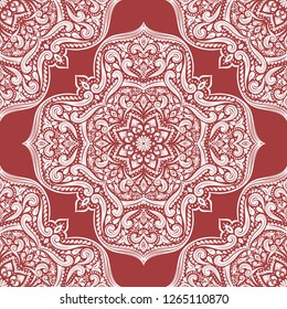 Red and white ornamental seamless pattern. Vintage vector, paisley elements. Ornament. Traditional, Turkish, Indian motifs. Great for fabric and textile, wallpaper, packaging or any desired idea.