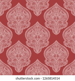 Red and white ornamental seamless pattern. Vintage vector, paisley elements. Ornament. Traditional, Turkish, Indian motifs. Great for fabric and textile, wallpaper, packaging or any desired idea.