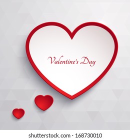 Red and white paper bubble for speech in the form of heart on a gray background. Valentines day card.  Abstract design. Vector illustration.