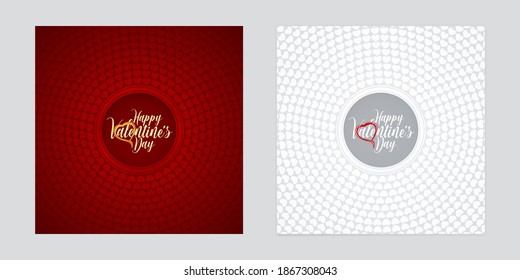 Fondos de corte de papel rojo y blanco con patrones circulares de formas cardíacas. Diseño de tarjetas de San Valentín.