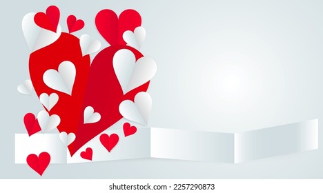 red and white paper heart shape vector background illustration paper heart vector on white gray background illustration greeting card