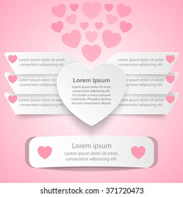 Red and white paper hearts Valentines day. Abstract 3D digital illustration Infographic.