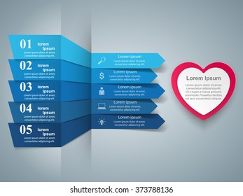 Red and white paper hearts Valentines day. Abstract 3D digital illustration Infographic.