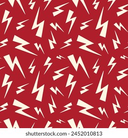 A red and white pattern of lightning bolts. The pattern is very detailed and intricate, with many different shapes and sizes of bolts. Scene is energetic and dynamic