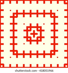 Red white pattern with symmetric geometric ornament. Ethnic abstract background. Abstract repeated wallpaper. Vector illustration