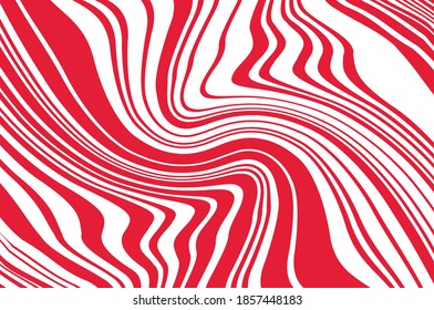 Red and white pattern with wavy, curves lines. Optical art background. Wave design black and white. Digital image with a psychedelic stripes. Vector illustration 