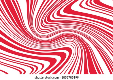 Red and white pattern with wavy, curves lines. Optical art background. Digital image with a psychedelic stripes. Vector illustration 