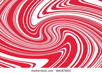 Red and white pattern with wavy, curves lines. Optical art background. Digital image with a psychedelic stripes. Vector illustration 