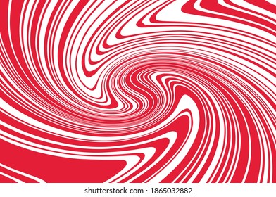 Red and white pattern with wavy, curves lines. Optical art background. Digital image with a psychedelic stripes. Vector illustration 