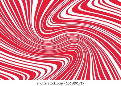 Red and white pattern with wavy, curves lines. Optical art background. Digital image with a psychedelic stripes. Vector illustration 