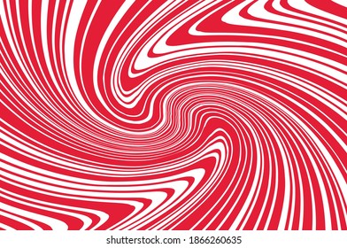 Red and white pattern with wavy, curves lines. Optical art background. Digital image with a psychedelic stripes. Vector illustration 