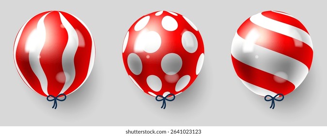 red and white patterned balloons vector set, perfect for birthday card, independence day event banner and other celebrations.