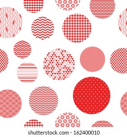 Red and white patterned circles geometric seamless pattern, vector