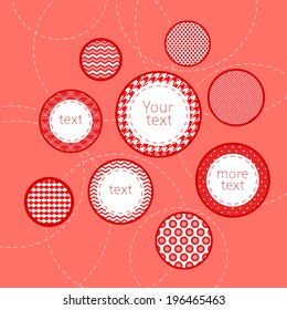 Red and white patterned circles geometric infographics template background, vector