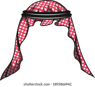 red and white patterned middle eastern Arab Muslim man head wear with transparent background. can be used for many projects showing Arabic traditions and clothes.