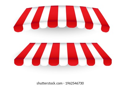 Red white pavilion roof in realistic style. Two roofs of a commercial tent. Trade symbol. Vector illustration. Stock image. EPS 10.