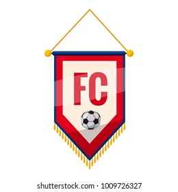 Red and white pennant with soccer ball icon. Cartoon illustration of red and white pennant with soccer ball vector icon for web