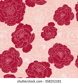 Red and white peonies .Vector seamless pattern