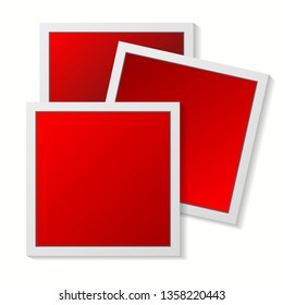 Red and white photo frames with shadows isolated on white background. Vector illustration