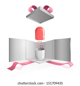 Red and white pill inside gift box. Vector design. 