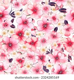 Red White Pink Japanese Cherry Blossoms Sakura Kimono Yukata Seamless Pattern Wallpaper Background