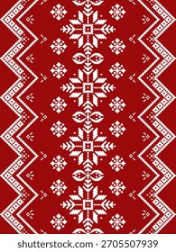 Vermelho Branco Pixel Zigzag Snowflower Padrão