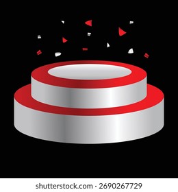 Red and white podium stage vector illustration, Indonesian podium stage vector illustration, A circular stage podium clipart design template elements. Perfect for national celebrations, award ceremony