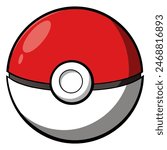 Red and white pokemon ball with white circle on white background