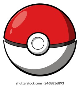 Red and white pokemon ball with white circle on white background