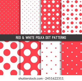 Red White Polka Dots Pattern Collection Vector Illustration