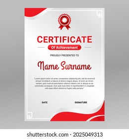 Red and white Portrait certificate vector template. Perfect for excellence, achievement, appreciation, completion. Graduation Certificate Border print template.