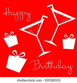 red white postcard happy birthday