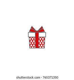 red and white present box with ribbon and bow. simple icon isolated on white background. present sign. flat vector Illustration. 