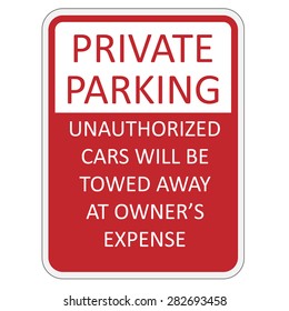 Red and white private parking sign vector illustration