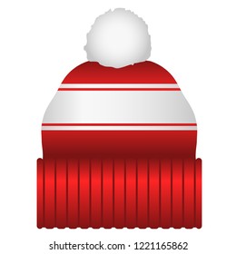 Red and White Puff Ball Stocking Cap Beanie Hat Vector Icon Illustration