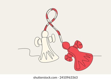 Una marioneta roja y blanca Martisor . Dibujo de una línea martisor