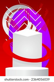 Red, white and purple vector cylinder pedestal podium. Mockup product stage showcase for presentation. Sci-fi minimal geometric scene, display.