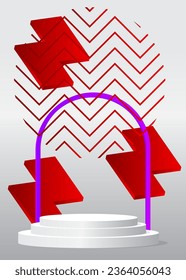 Red, white and purple vector cylinder pedestal podium. Mockup product stage showcase for presentation. Sci-fi minimal geometric scene, display.