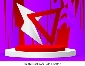 Red, white and purple vector cylinder pedestal podium. Mockup product stage showcase for presentation. Sci-fi minimal geometric scene, display.