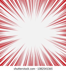Red and white radial lines comics style backround. Manga action, speed abstract. Universe hyperspace teleportation background. Vector illustration