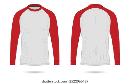 Red and white raglan sleeve t-shirt template front and back view