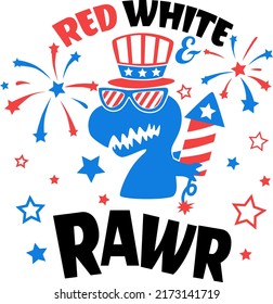 Red White And Rawr Illustation, 4th Of July Vector, USA T-Rex Illustation, Dino American Flag, Independence Day, Kids