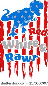 Red White And Rawr illustration, 4th of July vector, Kids, Boy illustration, American, Independence Day
