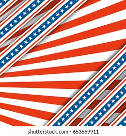 Red and white rays.Abstract background for independence day.Blue stripes with white stars.