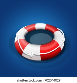Red and white rescue float on blue background