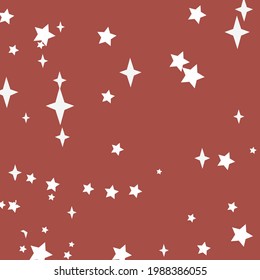 Red White Retro Sharp Night Komposition. Helle Farbe Vier-Punkte-Urlaubsstimmung. Weihnachten-Neujahr-Mysterienhintergrund drucken. Schnee-Chaotic Winter Magic Stars Illustration.
